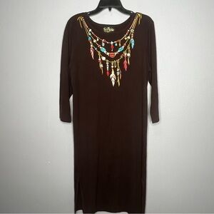 Bob Mackie Wearable Art Dress Women Medium Brown Embroidered Midi Slits NWT